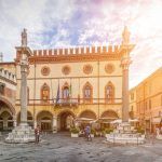 Beautiful view of Piazza del Popolo with the historic Palazzetto Veneziano in the historic center of Ravenna, Emilia-Romagna, Italy