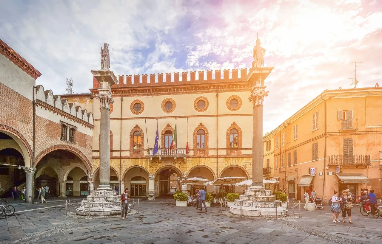 Ravenna to Venice City transfer Beautiful view of Piazza del Popolo with the historic Palazzetto Veneziano in the historic center of Ravenna, Emilia-Romagna, Italy