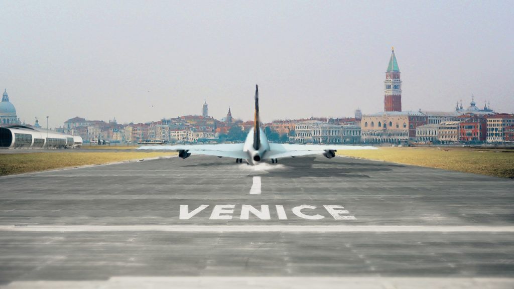 Commercial Airplane Landing Italy Venice