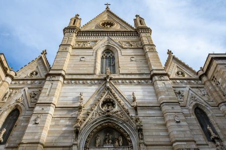 Facade of San Gennaro Cathedral in the Old Town of Naples, Italy