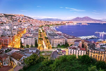 Panoramic view of Naples at night, Campania, Italy