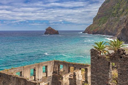 Ruins of the fishing village Calhau at Sao Jorge, Madeira