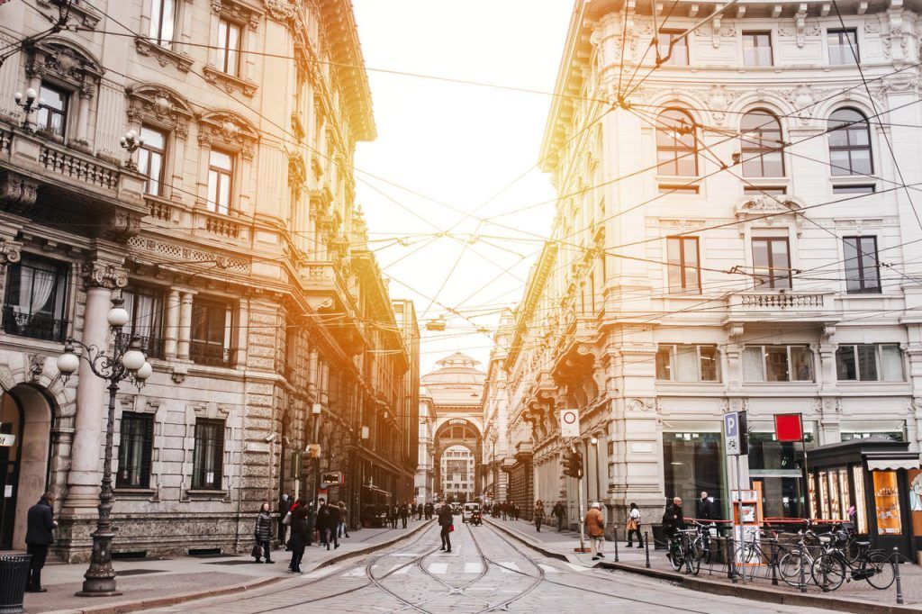 Street with beautiful buildings in Milan