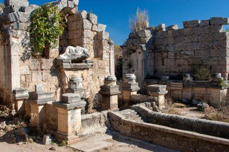 Water canal that fed city fountains in ancient Perge, Turkey