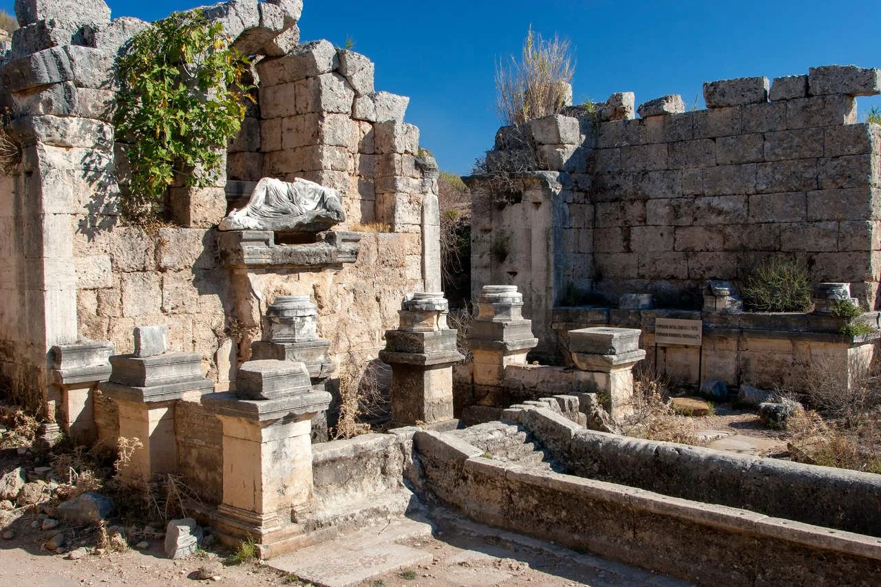 Water canal that fed city fountains in ancient Perge, Turkey