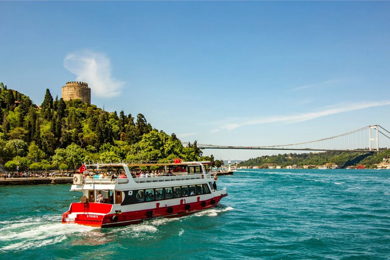 landscape and seascape from bosporus in istanbul with boats.