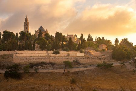 A church on the hillside of Mount Zion on the outskirts of the old city of Jerusalem.