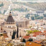 Basilica of Annunciation among other buildings in Nazareth, Israel