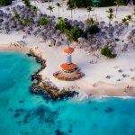 Dominican Republic Bayahibe beach Lighthouse aerial photo by drone. Crystal clear sea with beautiful beach
