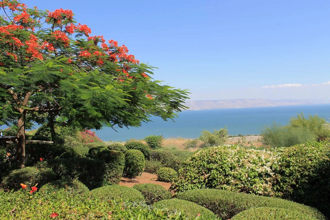 Mount of Beatitudes, Israel, view on the lake genezareth