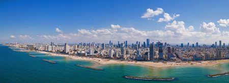 Panorama of Tel Aviv on the shores of the Mediterranean Sea – Panoramic aerial view