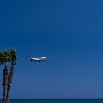 Plane on the beach. Cyprus. Larnaca. Mackenzie Beach. The plane is landing.