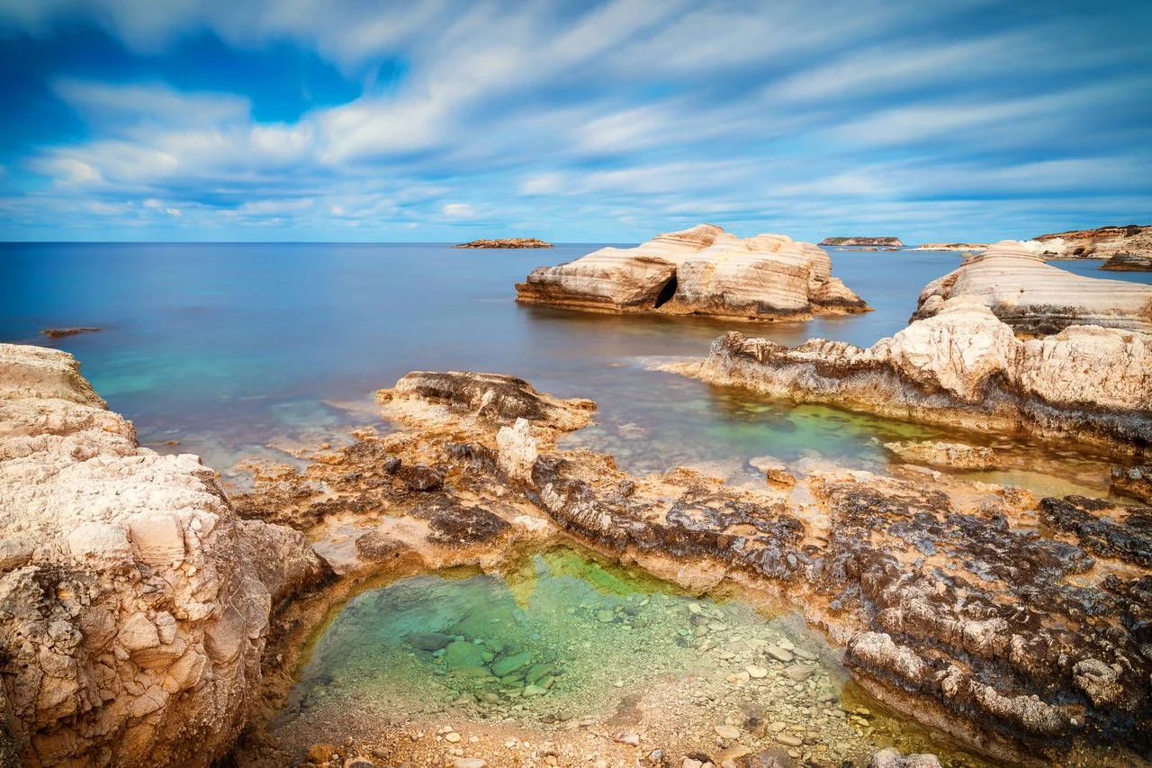 Sea caves on Coral bay coastline, Cyprus, Peyia, Paphos district