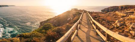 Sunset on Islamic Fishermen Settlement in Ponta do Castelo by Carrapateira at Aljezur – Portugal. Summer Atlantic rocky coast view (Costa Vicentina Algarve)