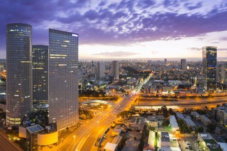 Tel Aviv City – View of Tel Aviv at sunset outside the window