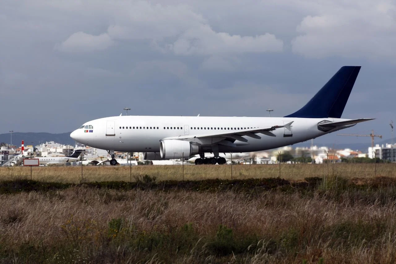 View of a commercial plane landing on a airport