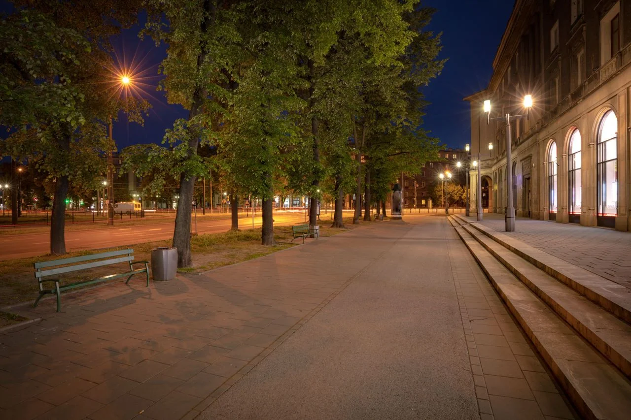 Krakow in Poland. Historical district of Nowa Huta by night