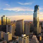 Bangkok Cityscape, business district with tall building at dusk (Bangkok, Thailand)