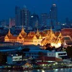 Bangkok landmark, Thailand. View of the Grand Royal Palace, the King’s Palace at night.