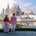 Chiang Rai Thailand, white temple Chiangrai during sunset, Wat Rong Khun, aka The White Temple, in Chiang Rai, Thailand. Panorama white temple Thailand