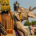 Elephant duel statue in Kanchanaburi Thailand