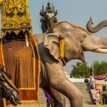 Elephant duel statue in Kanchanaburi Thailand