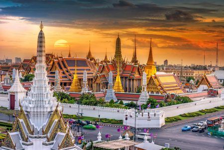 Grand Palace and Wat Phra Kaew at sunset Bangkok, Thailand