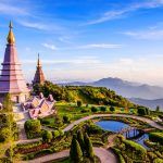 Landscape of two pagodas on top of Inthanon Mountain, Chiang Mai, Thailand.