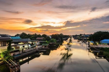 Life along the canal Khlong Mahasawat evening Bang Kruai, Nonthaburi Thailand