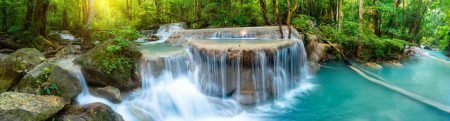 Panoramic of beautiful deep forest waterfall in Thailand