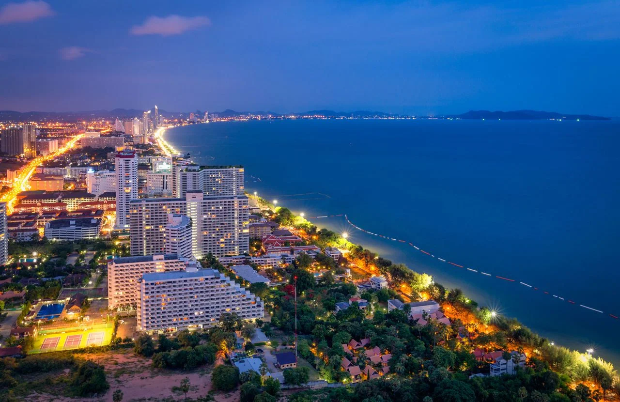 Pattaya City and the sea from Suset, Thailand. Pattaya city skyline and Suset pier in Pattaya Chonburi Thailand