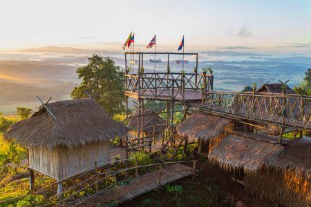 Sunrise in the northern of Thailand about the focal point of the Golden Triangle at the intersection of the three countries;Thailand, Myanmar, Laos