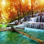 Waterfall in deep rainforest beautiful in autumn,Huay Mae Kamin Waterfall in Thailand Kanchanaburi Province