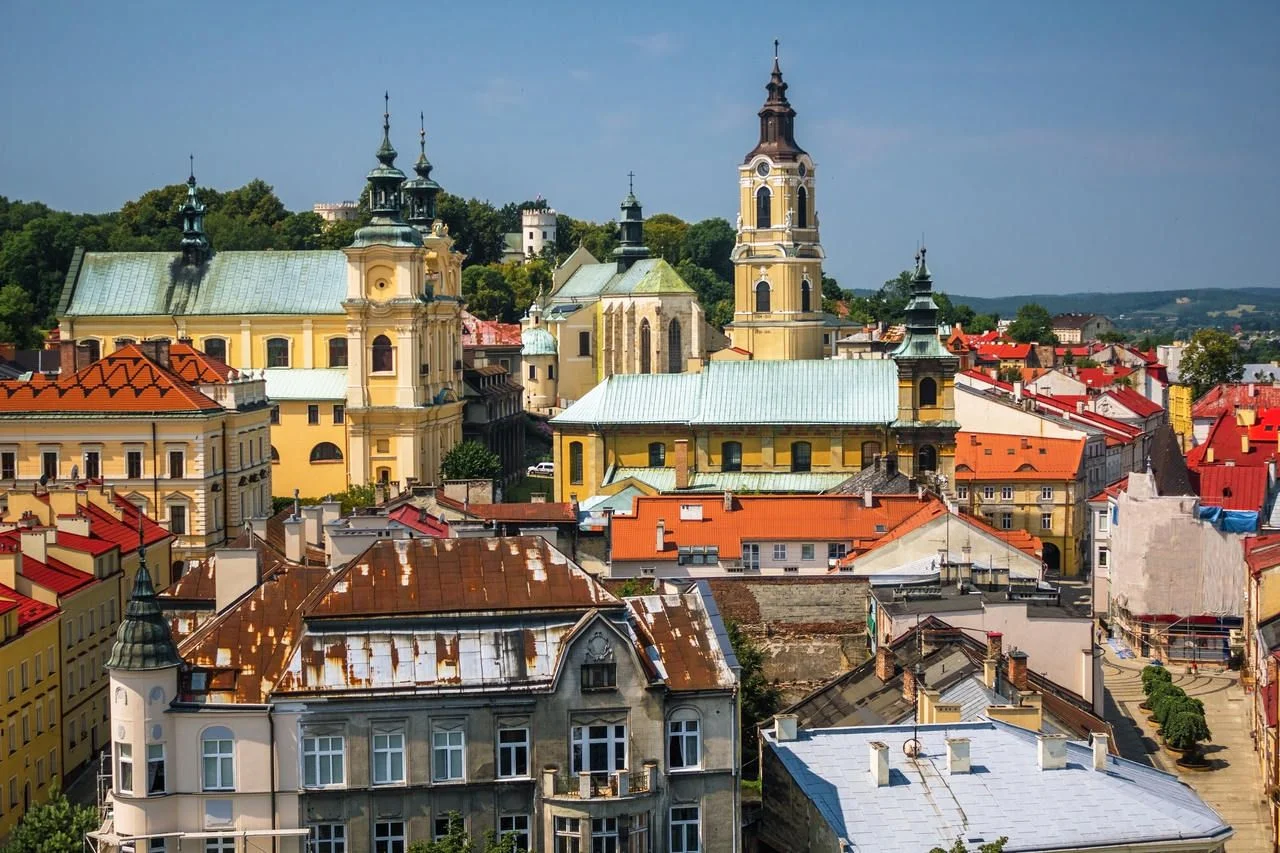 polish historical city of Przemysl from a tower, cityscape of the tourist historic center