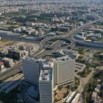 Aerial drone photo of Kifisias avenue and main ring road connecting Attiki Odos motorway in urban area of Marousi, Athens, Attica, Greece