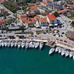 Aerial drone photo of famous port of Lavrio in South Attica where passenger ships travel to popular Aegean destinations, Greece