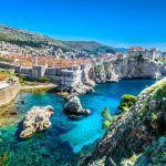 Aerial panoramic view of famous European travel destination, Dubrovnik landscape on Adriatic coast, Croatia. Selective focus
