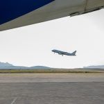 Airplane take off in Athens international airport Eleftherios Venizelos