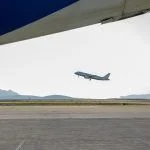 Airplane take off in Athens international airport Eleftherios Venizelos