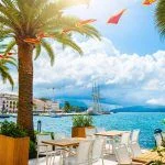 Beautiful sea promenade in Tivat, Montenegro. Kotor bay, Adriatic sea. Famous travel destination