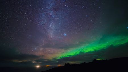 Colorful northern lights, Aurora borealis in Iceland