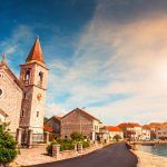 Old architecture in Tivat, Montenegro. Kotor bay, Adriatic sea. Famous travel destination.