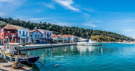 Panorama of Katakolo port, where cruise ships land for ancient Olympia, Greece