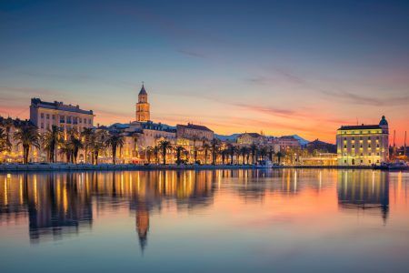 Separation. Beautiful romantic Split old town during a beautiful sunrise. Croatia, Europe.