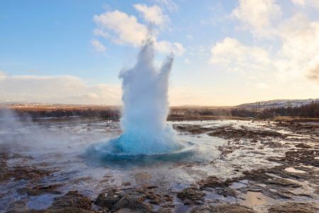 The Great Geysir exploding in the Golden Circle, iceland