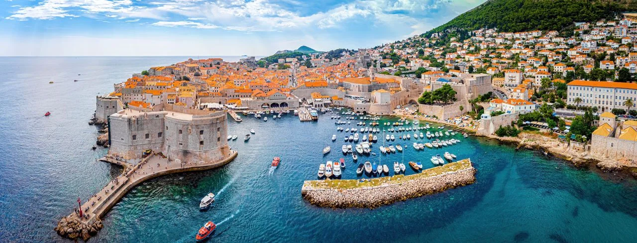 The aerial view of Dubrovnik, a city in southern Croatia fronting the Adriatic Sea, Europe