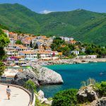 The picturesque city Herceg Novi, Montenegro, in the mountains, shore of Kotor. Scenic summer resort landscape in Herceg Novi. Spring, summer rest, vacation