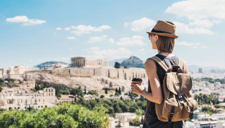Traveler,Girl,Enjoying,Vacations,In,Athens,,Greece.,Young,Woman,Looking