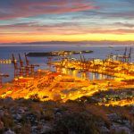 View of Piraeus harbour in Athens from the foothills of Aegaleo mountains