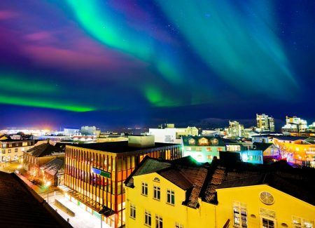 View of the northern light from downtown Reykjavik, Iceland. (2)